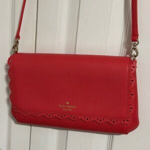 kate spade Red Leather Scalloped-Trim Crossbody